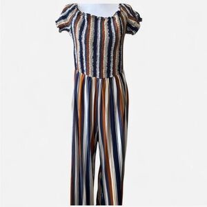 Blue and Orange Striped Wide-Leg Jumpsuit